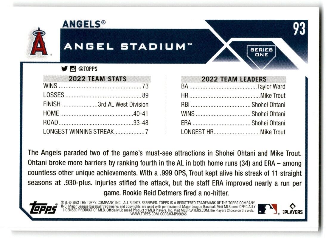 2023 Topps Los Angeles Angels Los Angeles Angels #93