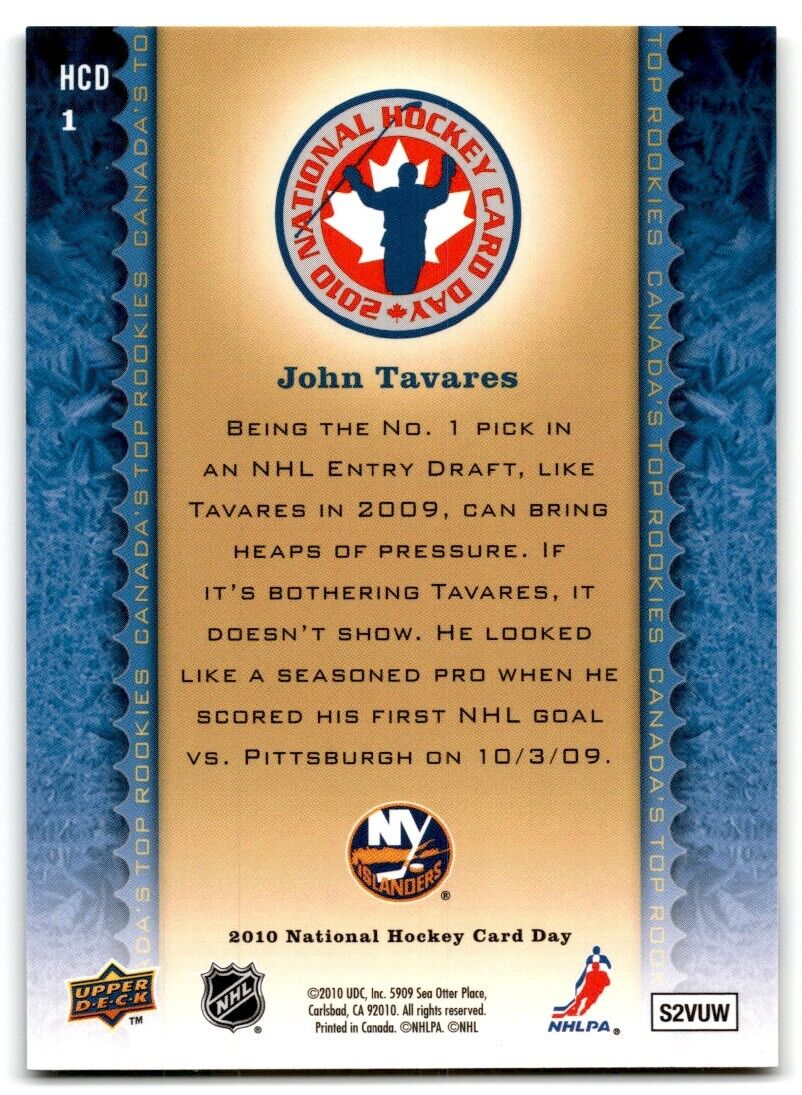 2009-10 Upper Deck National Hockey Card Day John Tavares Rookie New York