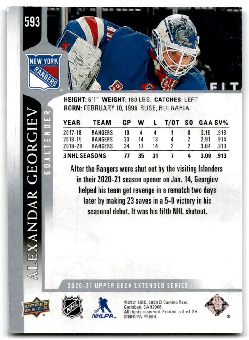 2020-21 Upper Deck Alexandar Georgiev New York Rangers #593