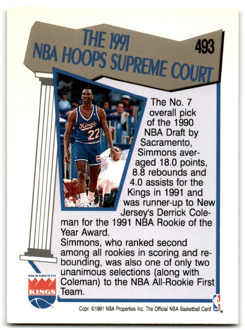 1991-92 Hoops Lionel Simmons Sacramento Kings #493