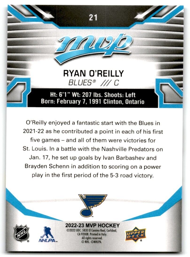 2022-23 Upper Deck MVP Ryan O'Reilly St. Louis Blues #21