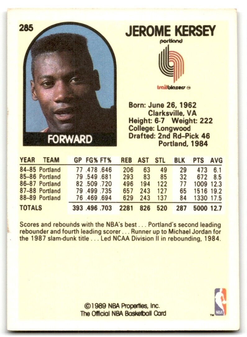 1989-90 Hoops Jerome Kersey Portland Trail Blazers #285