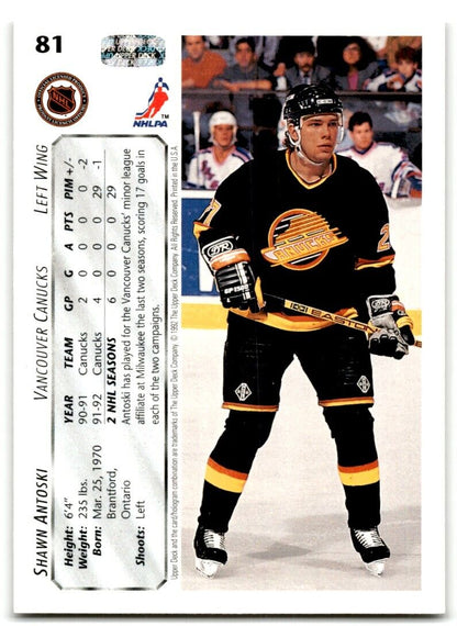 1992-93 Upper Deck Shawn Antoski Vancouver Canucks #81