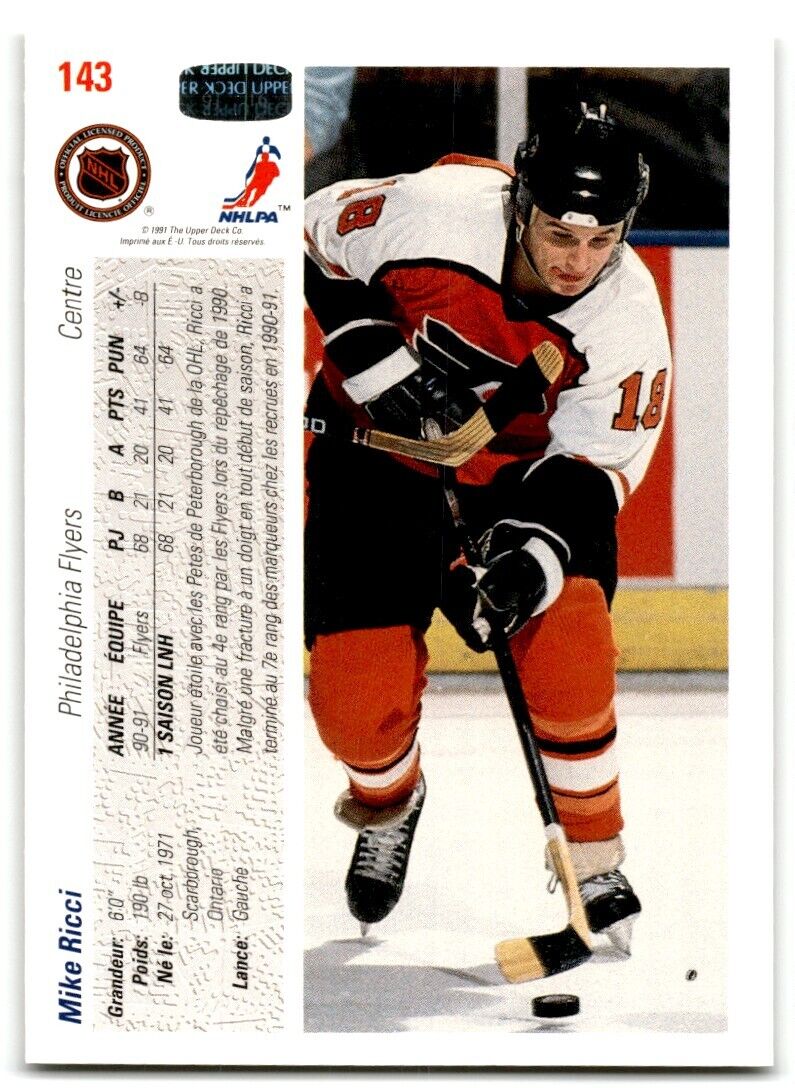 1991-92 Upper Deck French Mike Ricci Philadelphia Flyers #143B