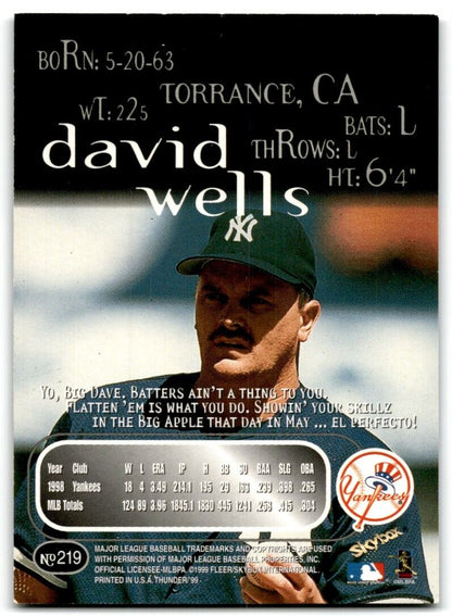 1999 Skybox Thunder David Wells New York Yankees #219