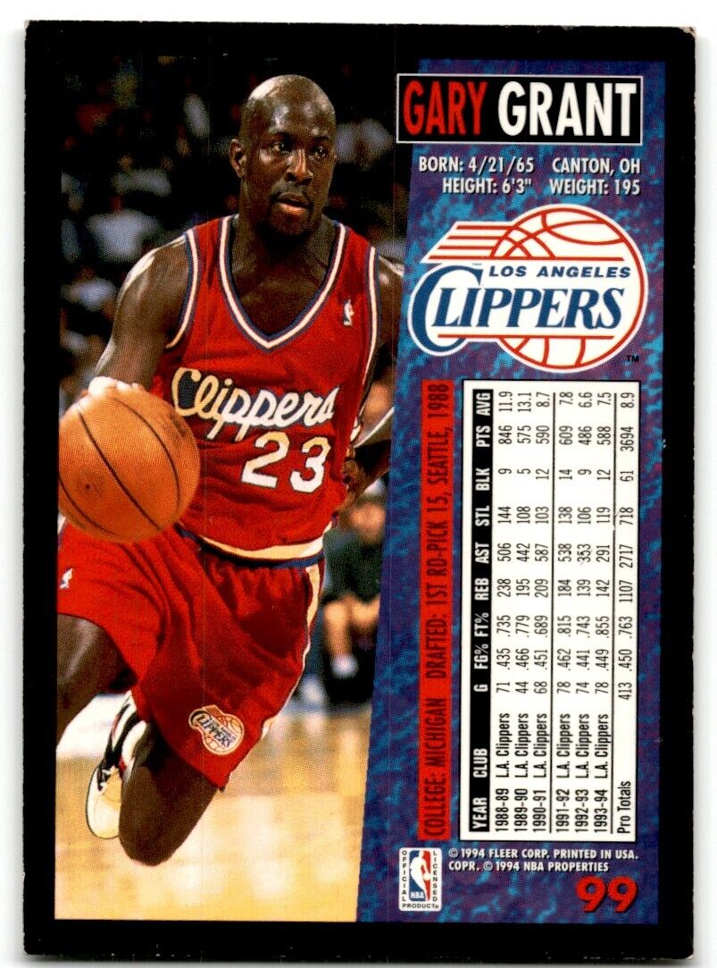 1994-95 Fleer Gary Grant Los Angeles Clippers #99