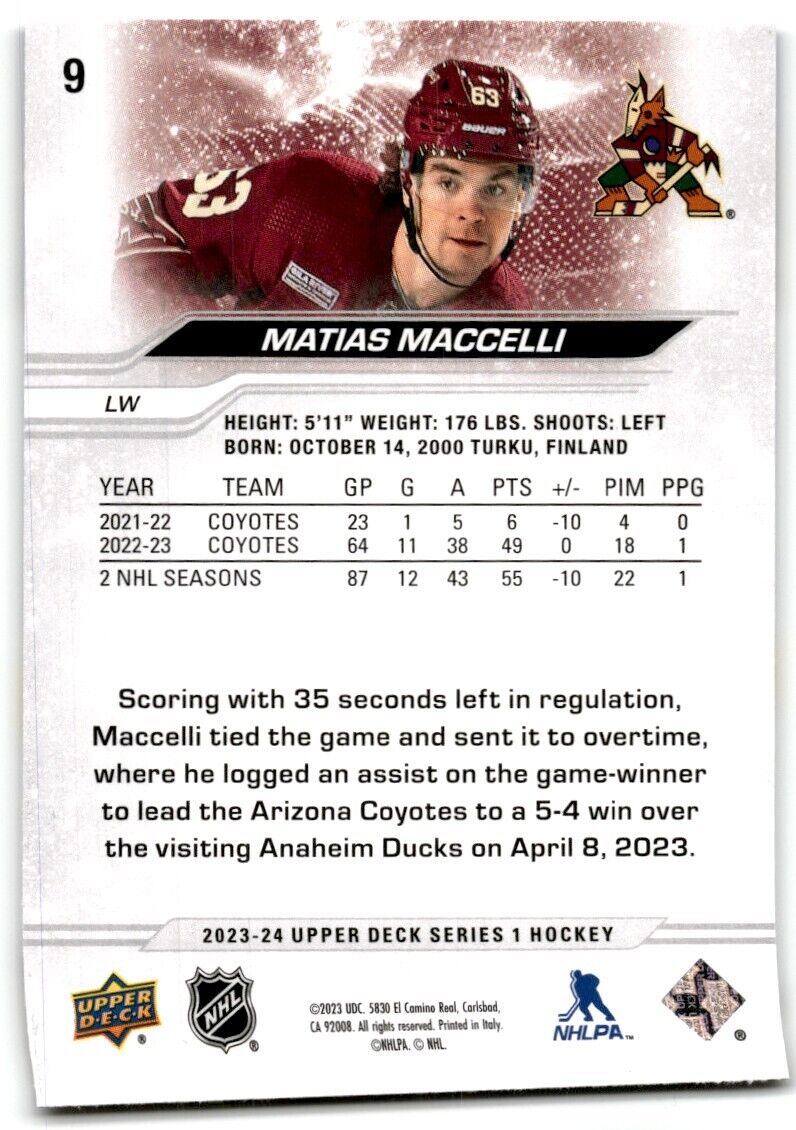 2023-24 Upper Deck Matias Maccelli Arizona Coyotes #9