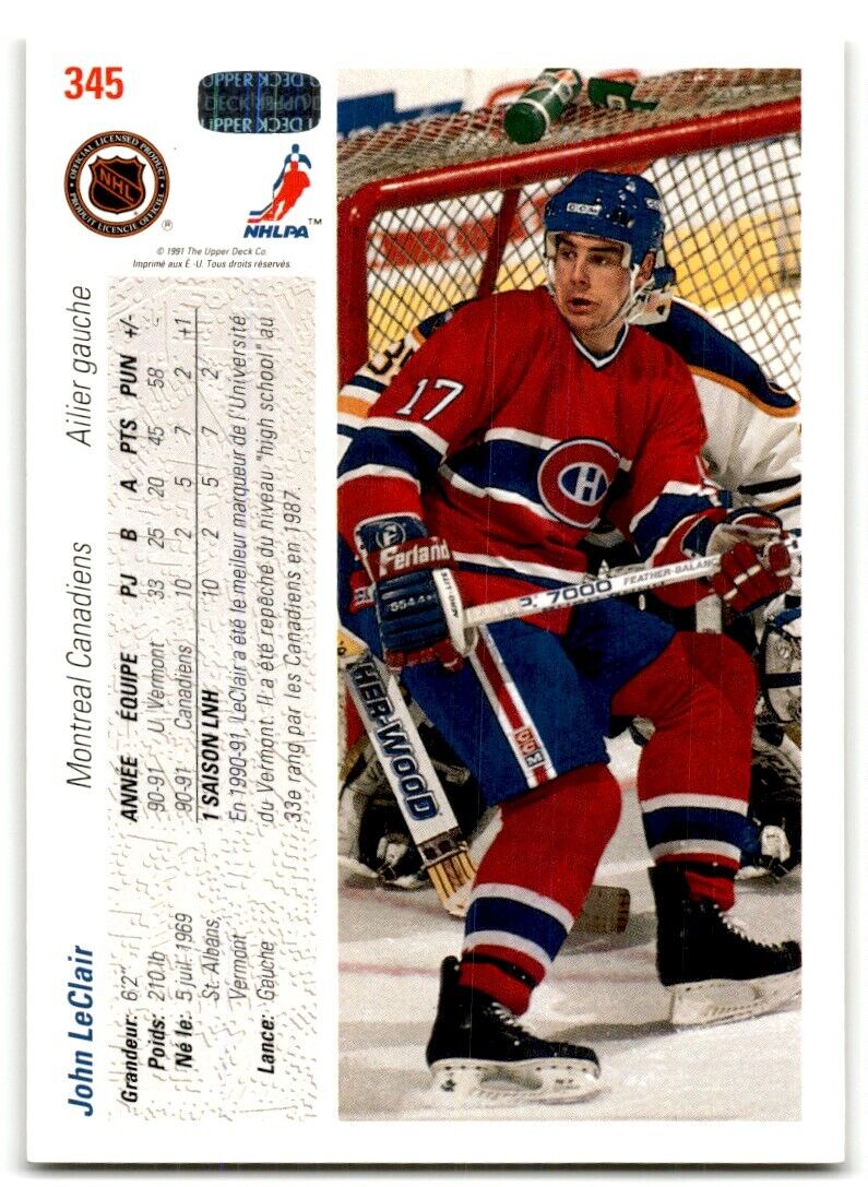 1991-92 Upper Deck John LeClair Rookie Montreal Canadiens #345