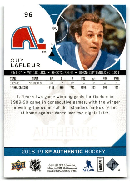 2018-19 SP Authentic Guy Lafleur Quebec Nordiques #96