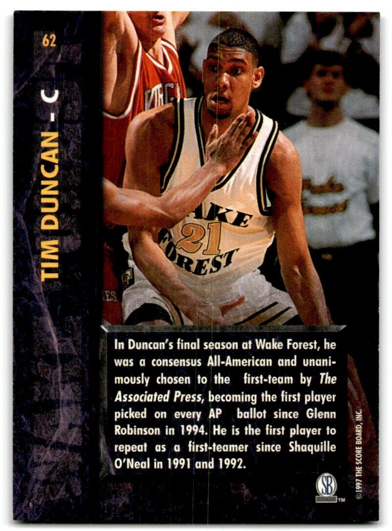 1997-98 Score Board Rookies Tim Duncan Wake Forest #62