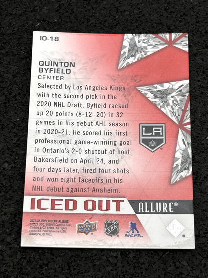 2021 UD Allure Iced Out #IO-18 Quinton Byfield Los Angeles Kings Rookie