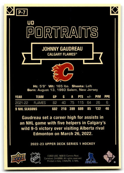 2022-23 Upper Deck UD Portraits Johnny Gaudreau Calgary Flames #P-7