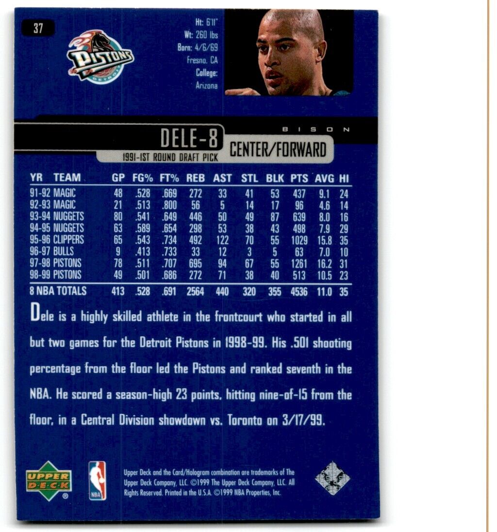 1999-00 Upper Deck Bison Dele Detroit Pistons #37