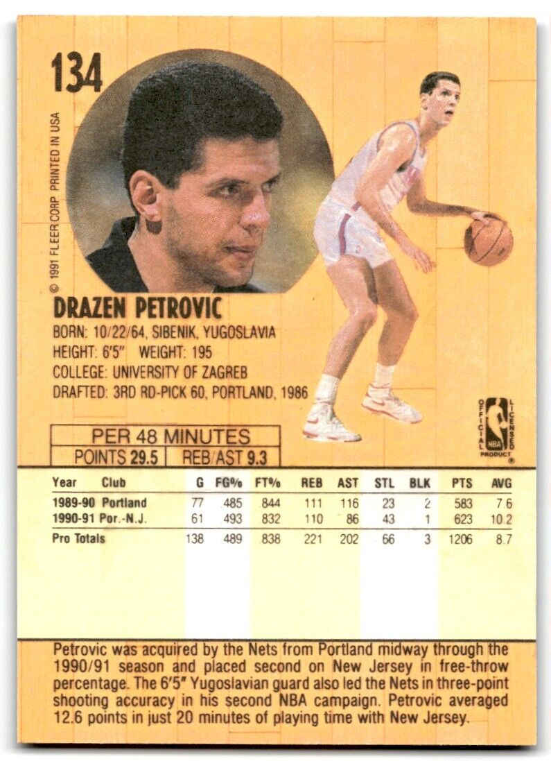 1991-92 Fleer Drazen Petrovic New Jersey Nets #134