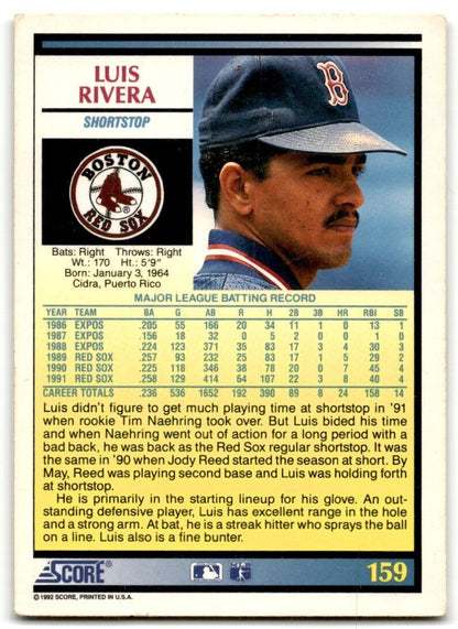 1992 Score Luis Rivera Boston Red Sox #159