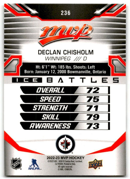 2022-23 Upper Deck MVP Ice Battles Declan Chisholm Rookie Winnipeg Jets #236