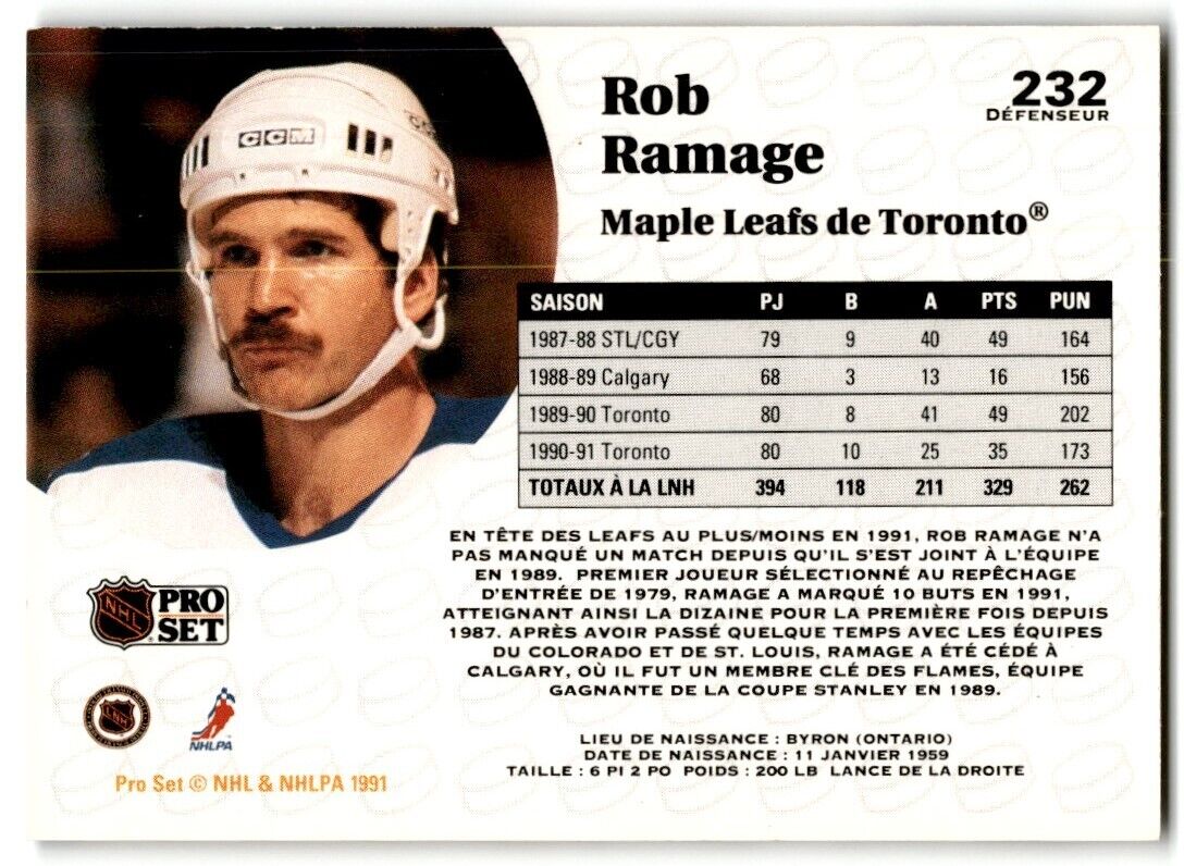 1991-92 Pro Set French Rob Ramage Minnesota North Stars #232