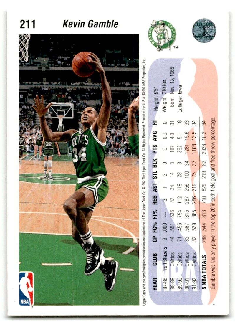 1992-93 Upper Deck Kevin Gamble Boston Celtics #211