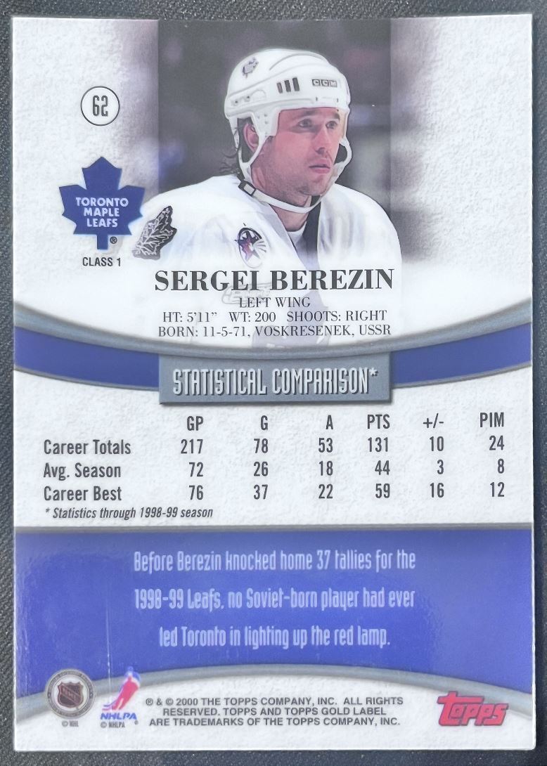 1998-99 Topps Gold Label Sergei Berezin Toronto Maple Leafs #62