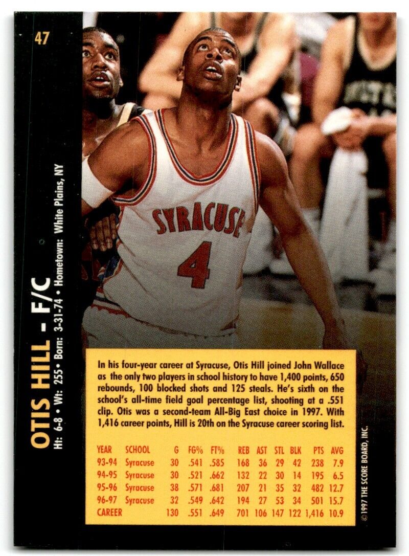 1997-98 Score Board Rookies Otis Hill Syracuse Orangemen #47