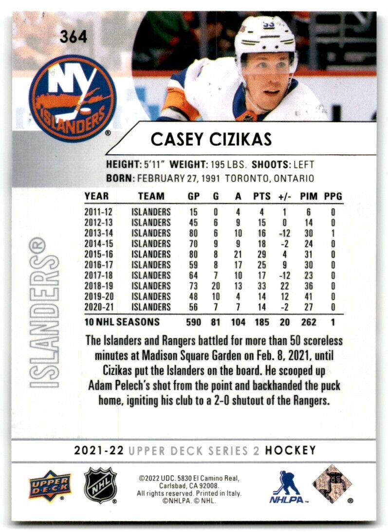 2021-22 Upper Deck Casey Cizikas New York Islanders #364