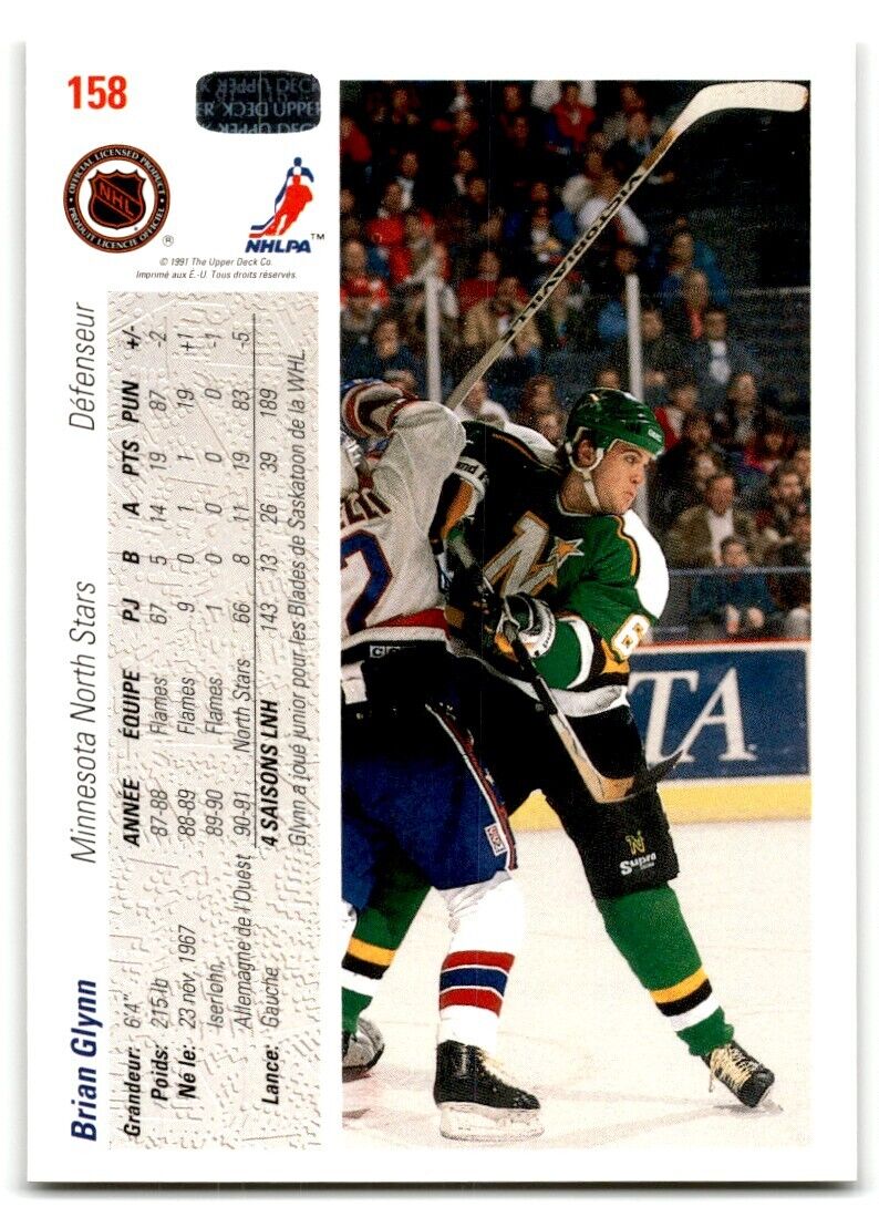 1991-92 Upper Deck French Brian Glynn Rookie Minnesota North Stars #158