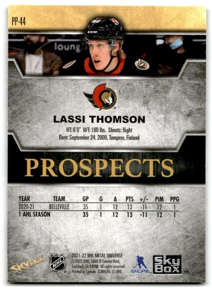 2021-22 Skybox Metal Universe Premium Prospects Lassi Thomson Rookie Ottawa