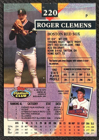 1993 Topps Stadium Club Roger Clemens Boston Red Sox #220