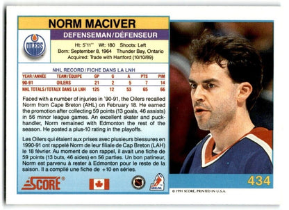 1991-92 Score Canadian Norm Maciver Rookie Edmonton Oilers #434