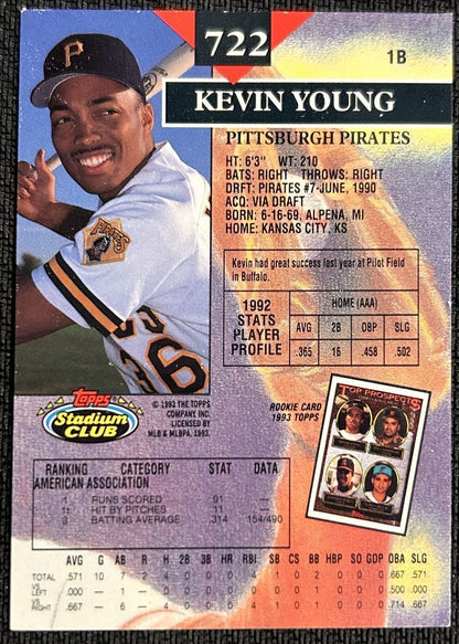 1993 Topps Stadium Club Kevin Young Pittsburgh Pirates #722