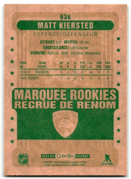 2021-22 O-Pee-Chee Markee Rookies Retro Matt Kiersted Rookie Florida Panthers