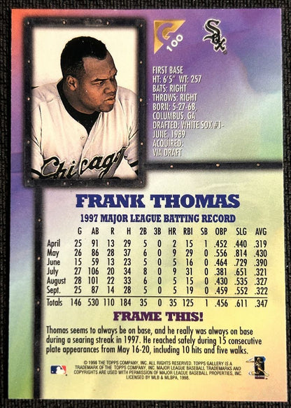 1998 Topps Gallery Frank Thomas Chicago White Sox #100