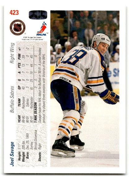 1991-92 Upper Deck Joel Savage Rookie Buffalo Sabres #423