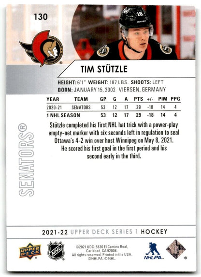 2021-22 Upper Deck Tim Stutzle Ottawa Senators #130