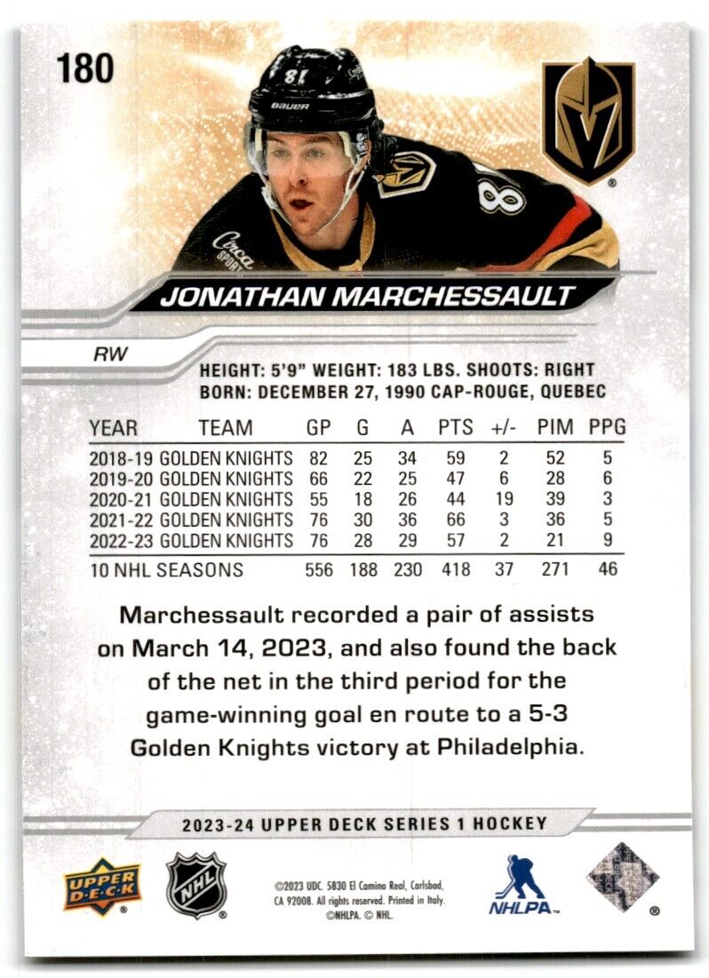 2023-24 Upper Deck Jonathan Marchessault Vegas Golden Knights #180