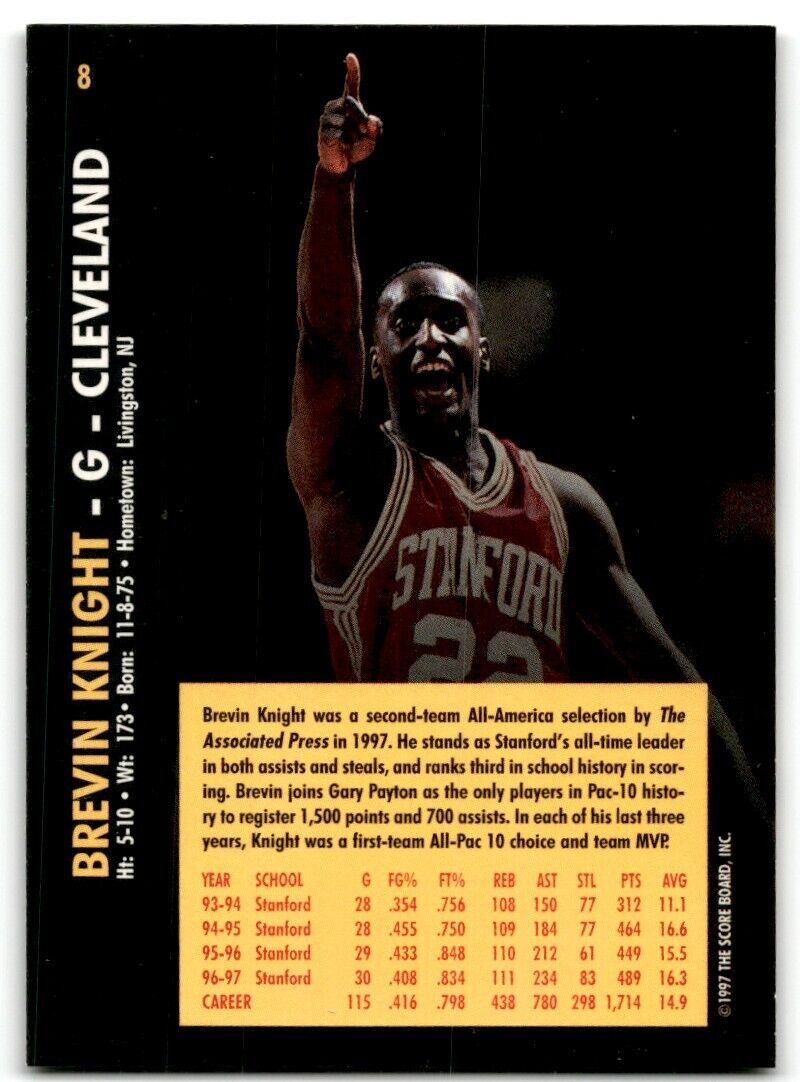 1997-98 Score Board Rookies Brevin Knight Stanford Cardinal #8