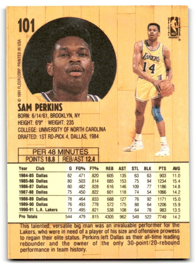 1991-92 Fleer Sam Perkins Los Angeles Lakers #101