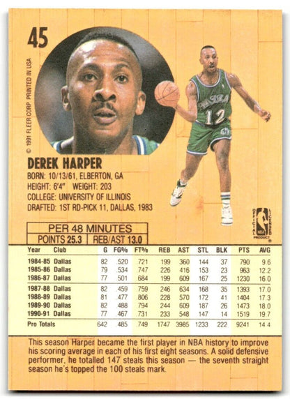 1991-92 Fleer Derek Harper Dallas Mavericks #45