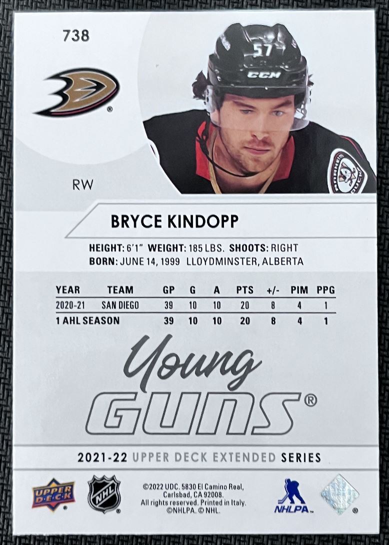 2021-22 Upper Deck Bryce Kindopp Rookie Anaheim Ducks #738