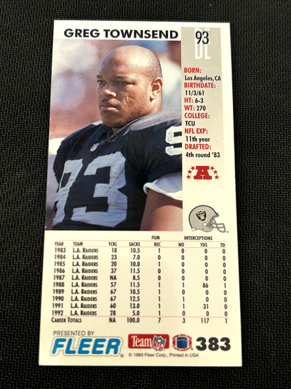 1993 GameDay Football Card #383 Greg Townsend