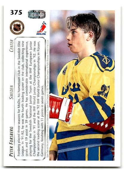 1992-93 Upper Deck Peter Forsberg Sweden #375