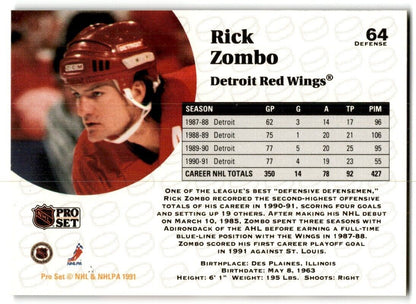 1991-92 Pro Set Rick Zombo Detroit Red Wings #64