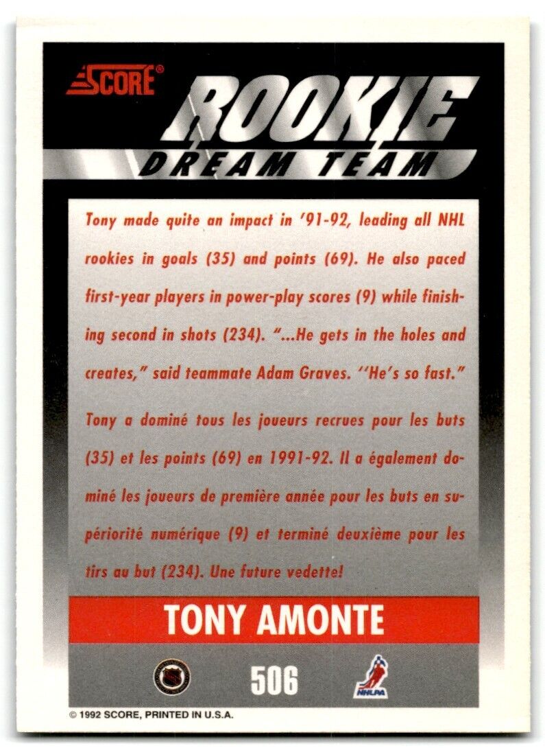 1992-93 Score Tony Amonte New York Rangers #506