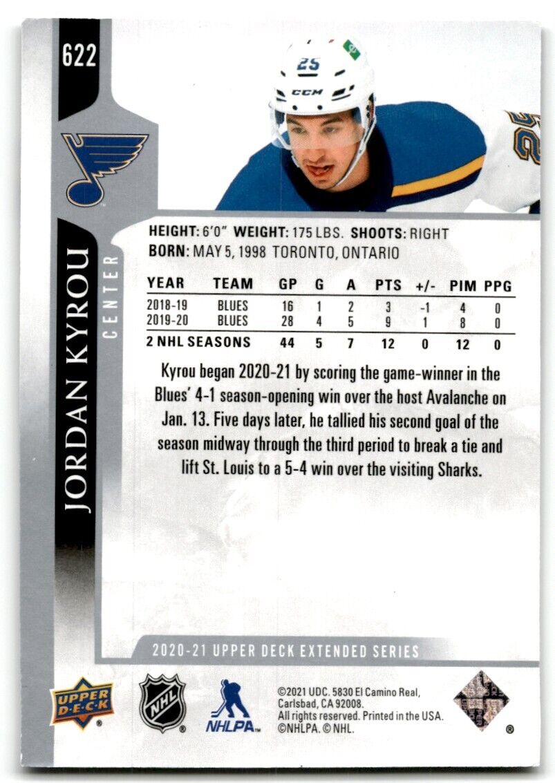 2020-21 Upper Deck Jordan Kyrou St. Louis Blues #622