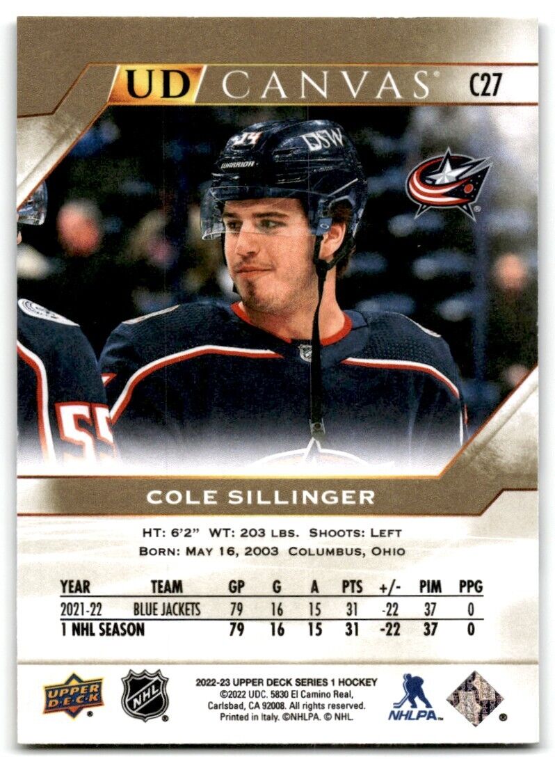 2022-23 Upper Deck UD Canvas Cole Sillinger Columbus Blue Jackets #C27