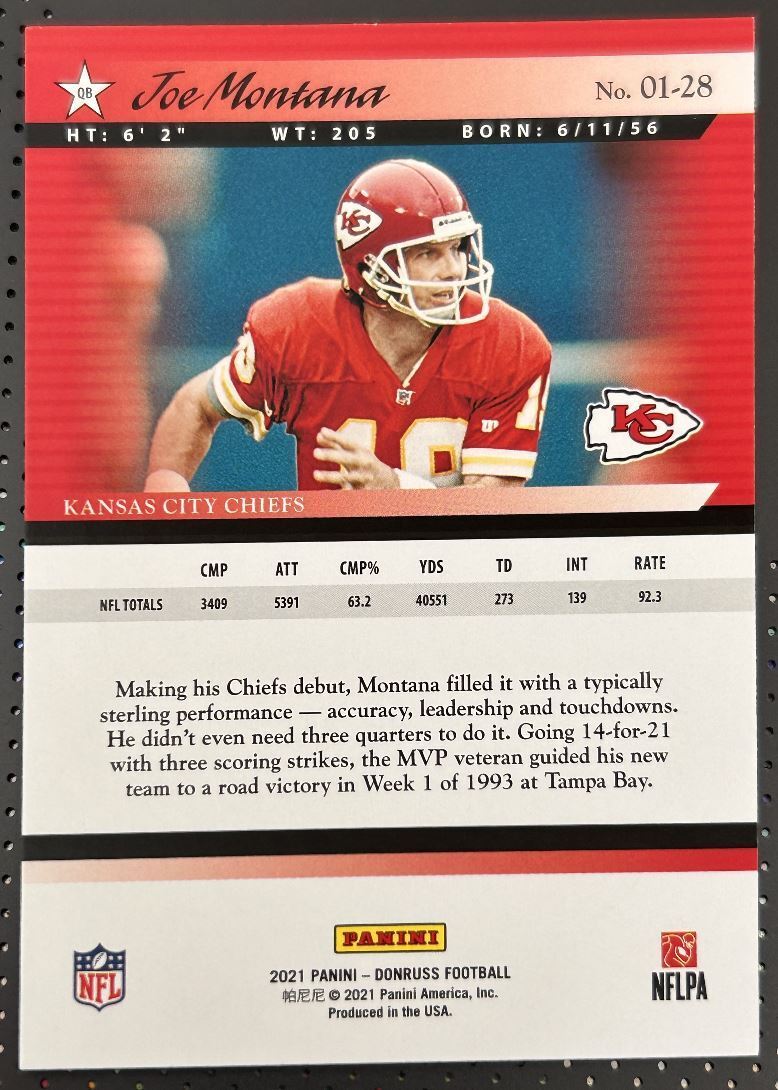 2021 Donruss Joe Montana Kansas City Chiefs #01-28