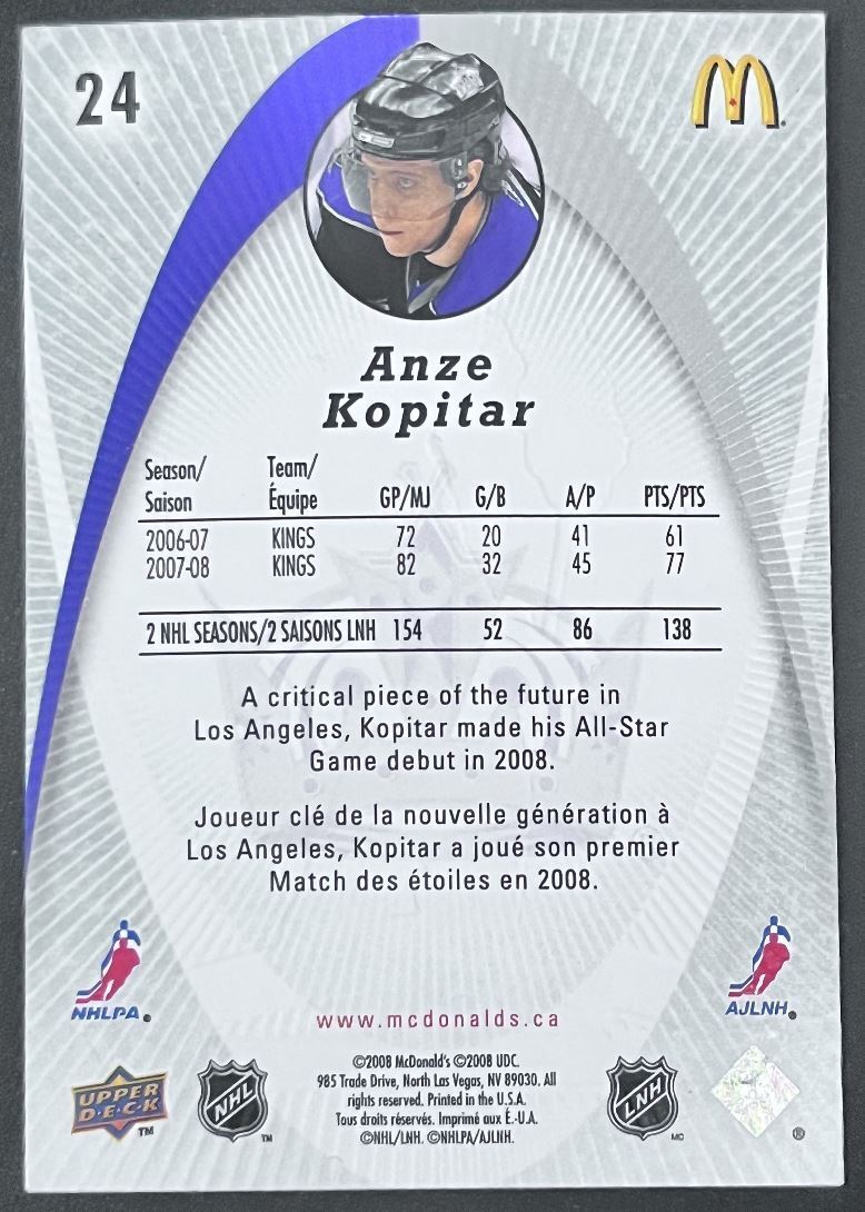 2008-09 McDonald's Upper Deck Anze Kopitar Los Angeles Kings #24