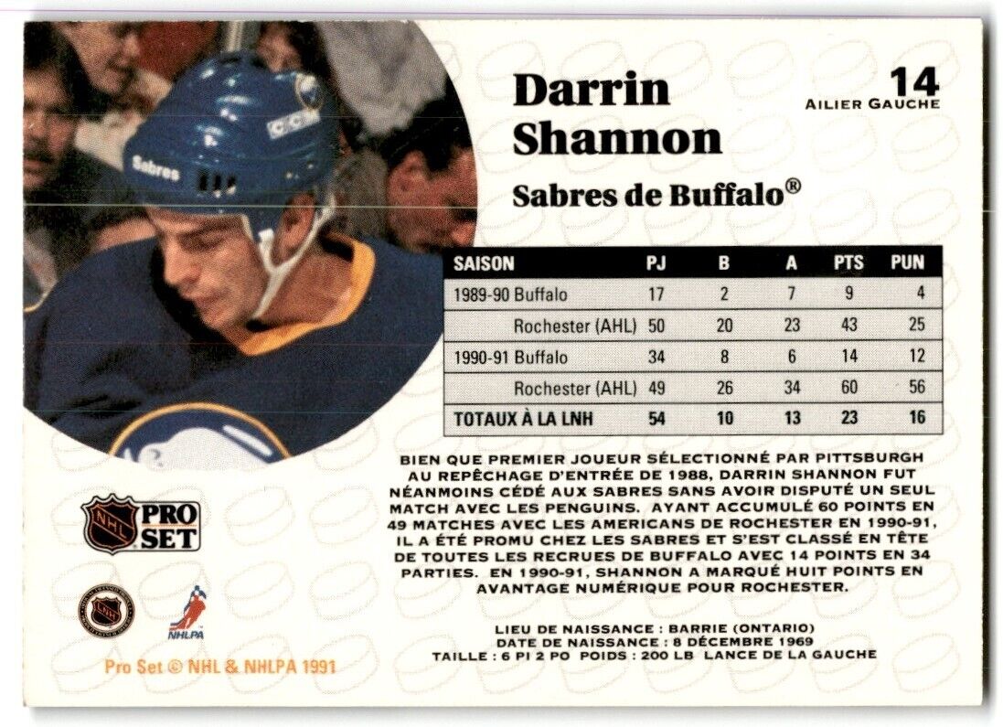 1991-92 Pro Set French Darrin Shannon Buffalo Sabres #14