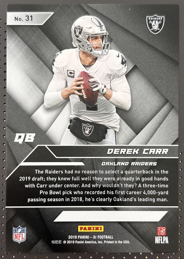 2019 Panini XR blue Derek Carr 6/199 Oakland Raiders #31 Parallel