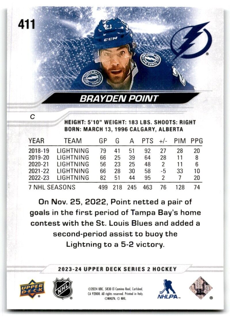 2023-24 Upper Deck Brayden Point Tampa Bay Lightning #411